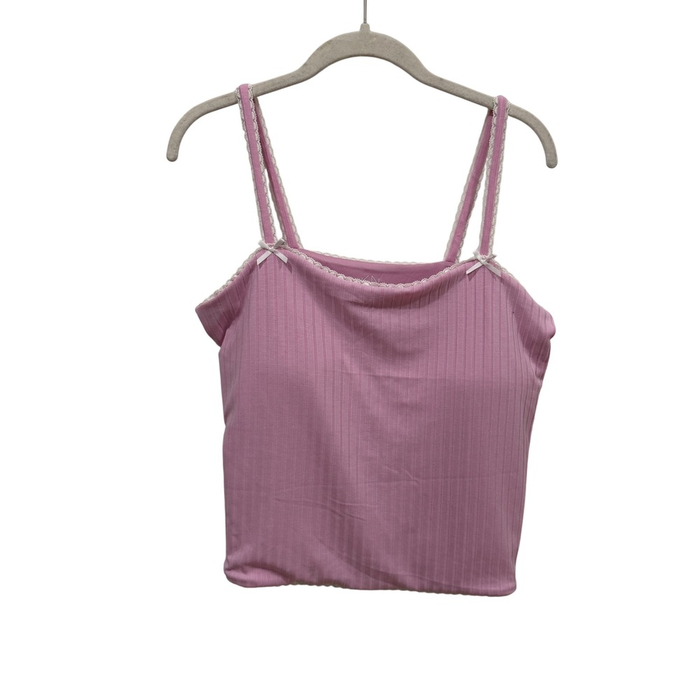 Klassy Network Pink Ribbed Lace Trim Cami Built-in Bra XL SF-KN16.1ML-PNK-XL